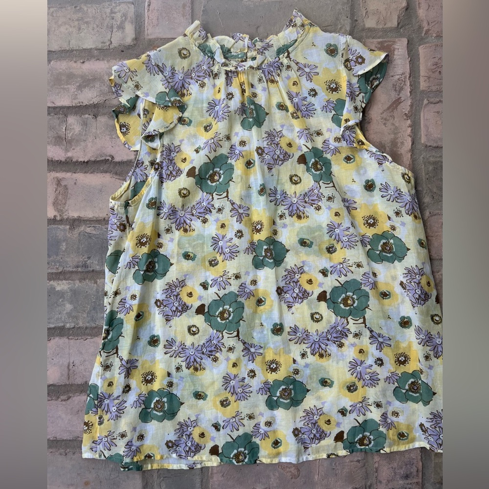 Ann Taylor Light Yellow Halter Top Work Ruffles Florals Size Small
